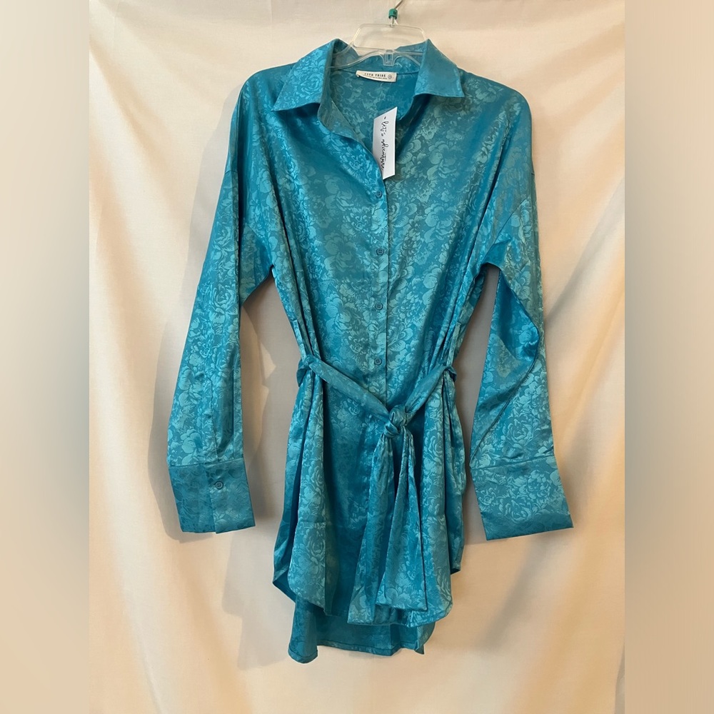 NWT 12th Tribe Womens Aqua Blue Floral Jacquard Satin After Party Dress Sz S